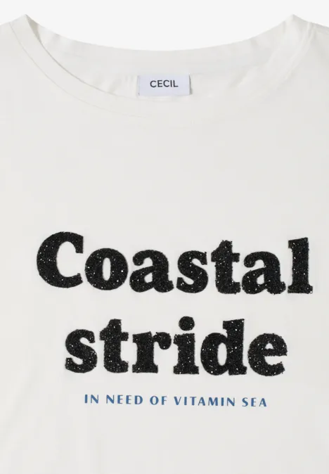 Shirt met boothals en tekstopdruk vanilla white