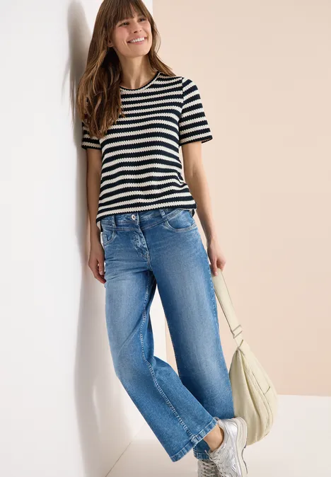 Shirt mit Rundhals im Ajour-Look universal blue