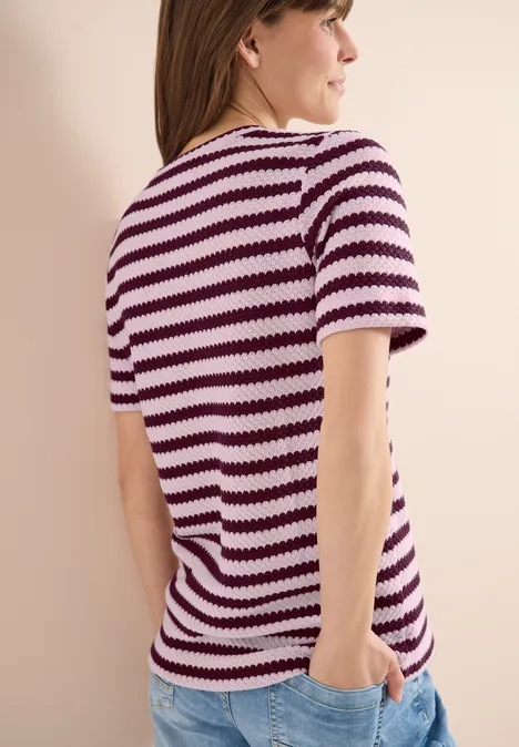 Shirt met ronde hals in ajour look light blush rose