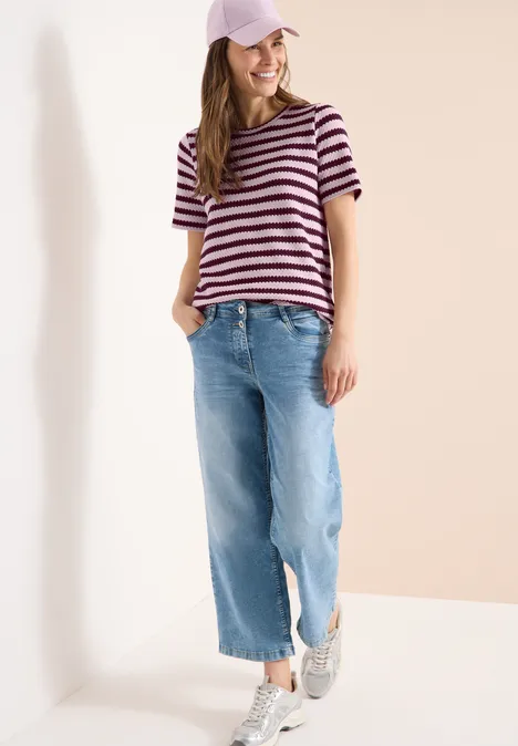 Shirt met ronde hals in ajour look light blush rose