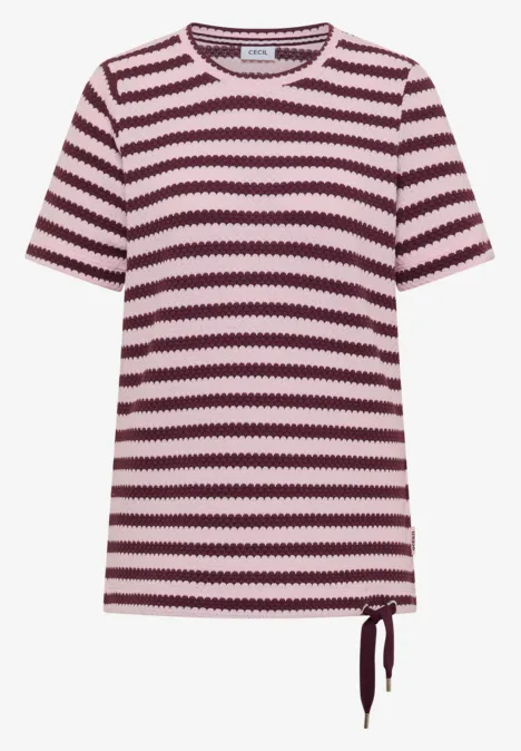 Shirt met ronde hals in ajour look light blush rose