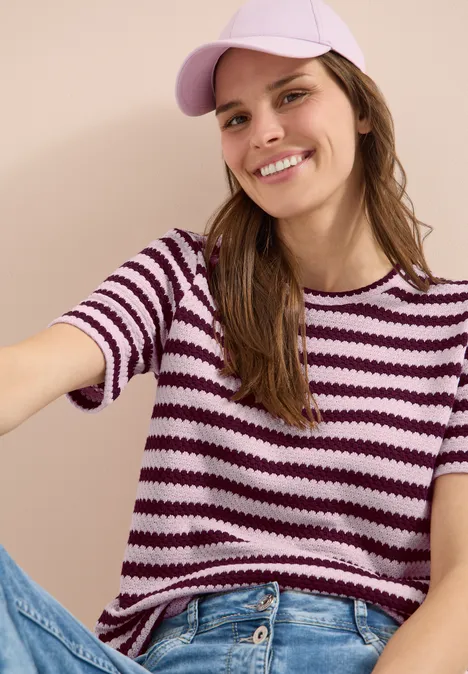 Shirt met ronde hals in ajour look light blush rose