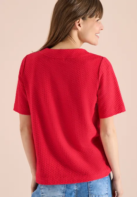 Shirt met ronde hals en trekkoord glazed apple red