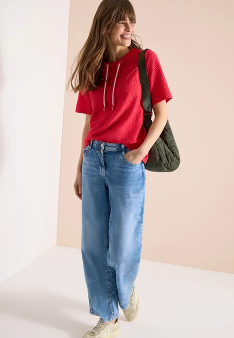 Shirt met ronde hals en trekkoord glazed apple red