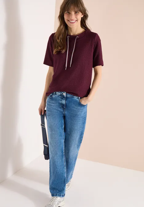 Shirt met ronde hals en trekkoord sweet grape red