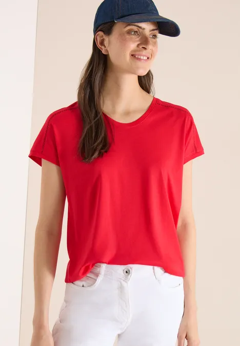 T-shirt avec col en V et détail en dentelle glazed apple red