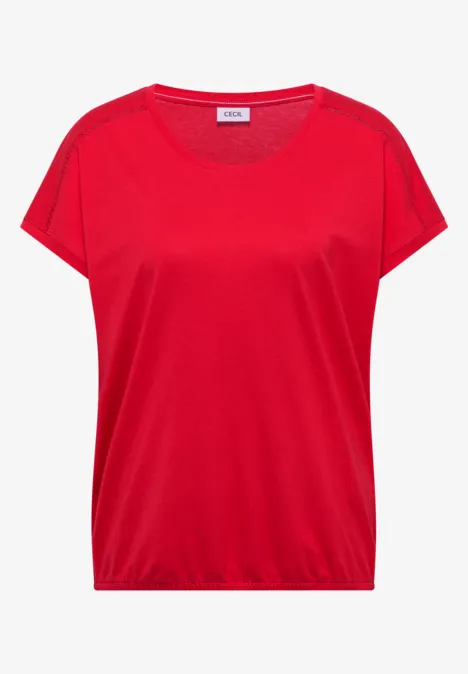 T-shirt avec col en V et détail en dentelle glazed apple red