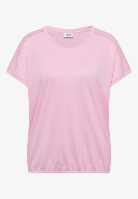 T-shirt avec col en V et détail en dentelle light blush rose