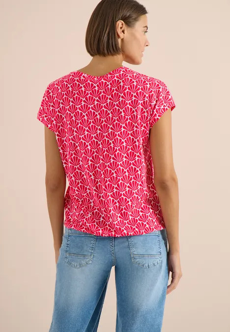 Shirt met korte mouwen en kanten detail glazed apple red