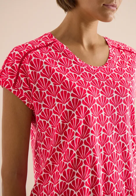 Shirt met korte mouwen en kanten detail glazed apple red