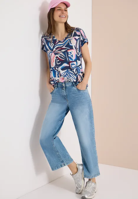 Shirt met korte mouwen en kanten detail universal blue