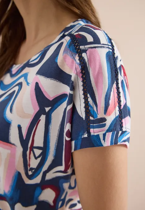 Shirt met korte mouwen en kanten detail universal blue