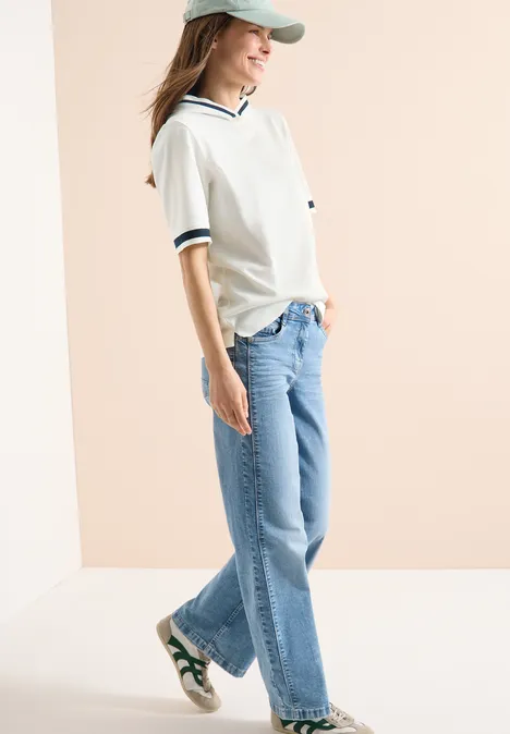 Shirt met korte mouwen, capuchon en geribde details vanilla white