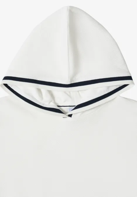 Shirt met korte mouwen, capuchon en geribde details vanilla white