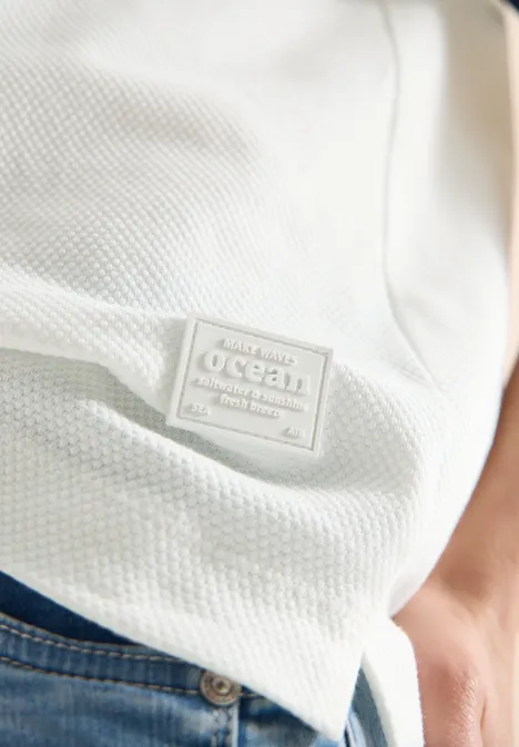 Shirt met korte mouwen, capuchon en geribde details vanilla white