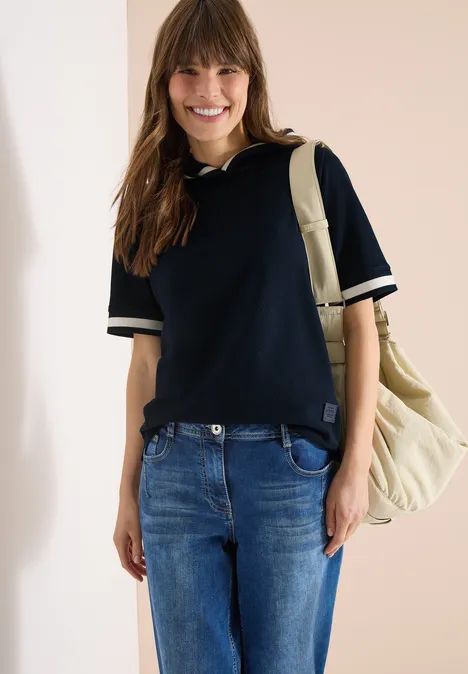 Shirt met korte mouwen, capuchon en geribde details universal blue