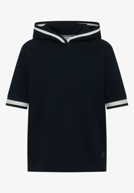 Shirt met korte mouwen, capuchon en geribde details universal blue