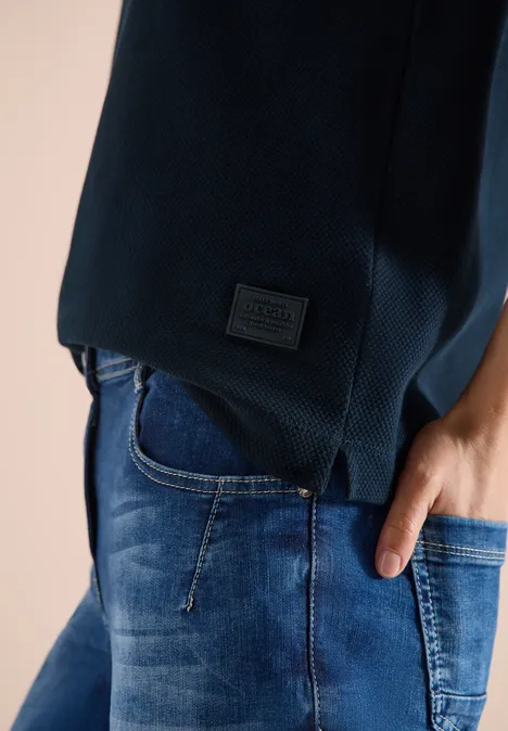 Shirt met korte mouwen, capuchon en geribde details universal blue