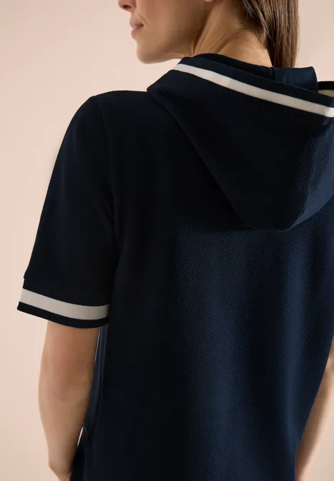 Shirt met korte mouwen, capuchon en geribde details universal blue