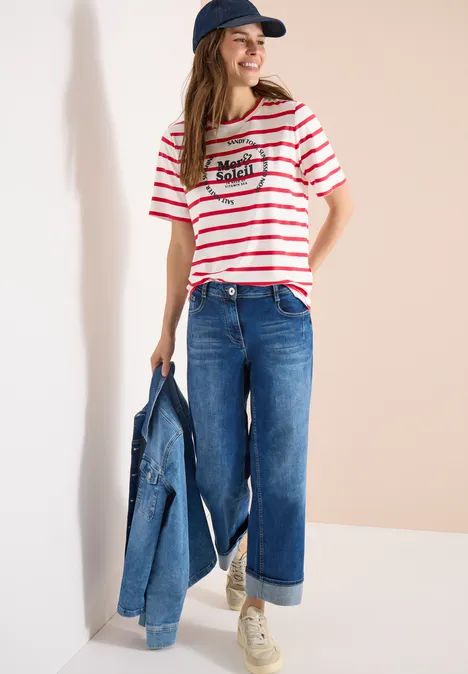 Shirt met korte mouwen, ronde hals en strepen glazed apple red