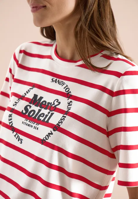 Shirt met korte mouwen, ronde hals en strepen glazed apple red