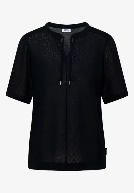 Blouse met korte mouwen, gespleten hals en linten universal blue Blouse met korte mouwen, gespleten hals en linten universal blue