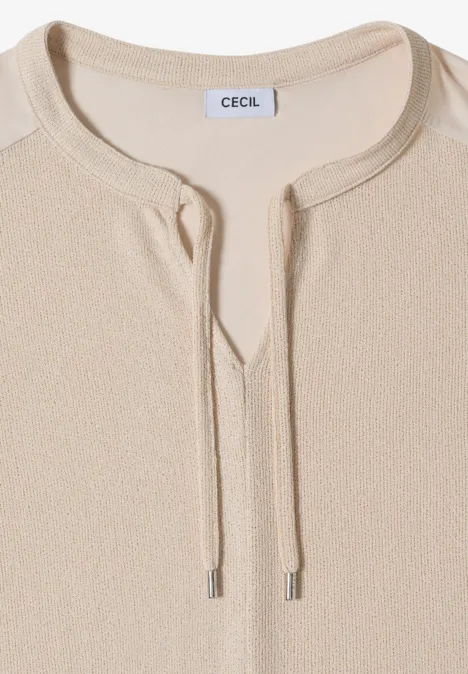 Blouse à manches courtes avec col fendu et rubans pearl beige