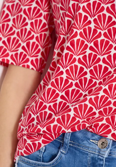 T-Shirt mit Rundhals und Muschelprint glazed apple red T-Shirt mit Rundhals und Muschelprint glazed apple red