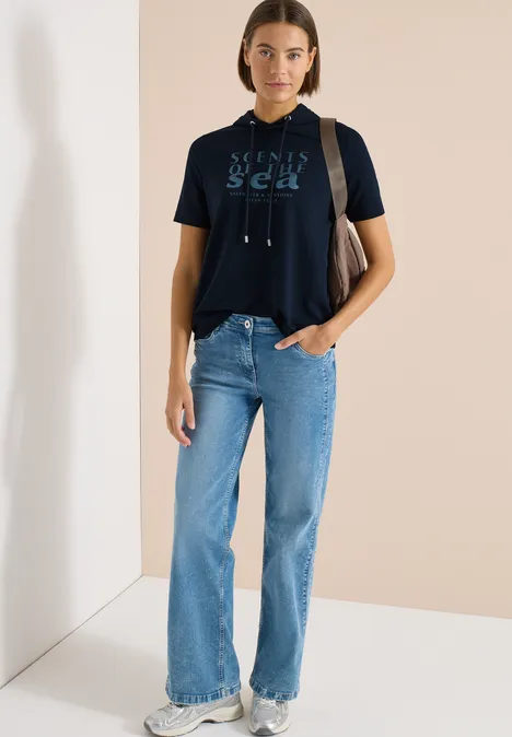 T-shirt à manches courtes avec capuche et inscriptions universal blue