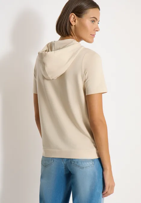 Kurzarm Shirt mit Kapuze und Wording pearl beige Kurzarm Shirt mit Kapuze und Wording pearl beige