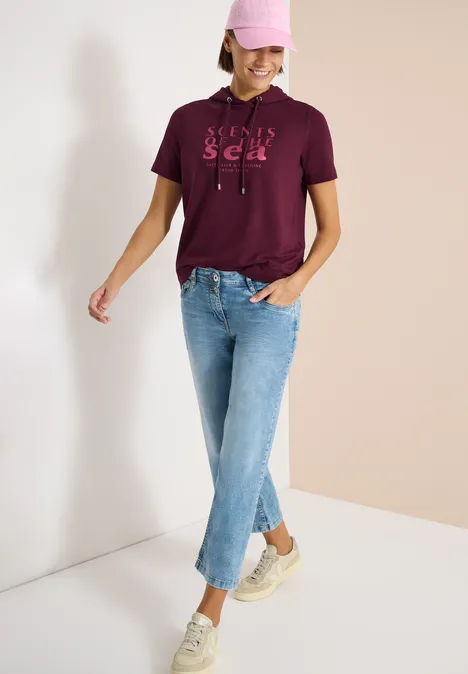 T-shirt à manches courtes avec capuche et inscriptions sweet grape red