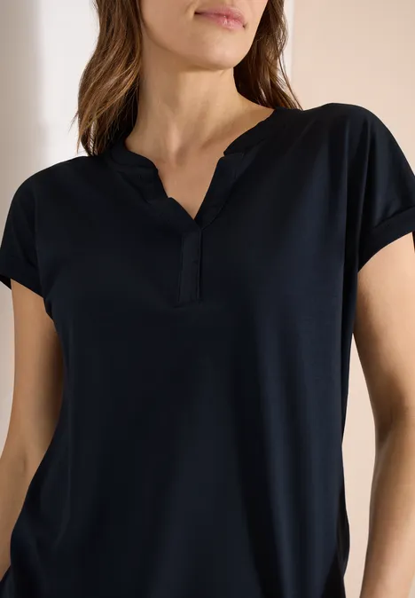 Shirt mit Split Neck im Tunika-Look universal blue