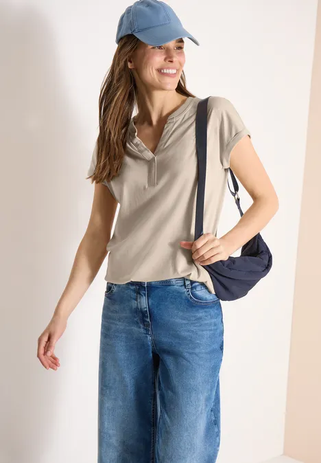 Shirt mit Split Neck im Tunika-Look pearl beige Shirt mit Split Neck im Tunika-Look pearl beige
