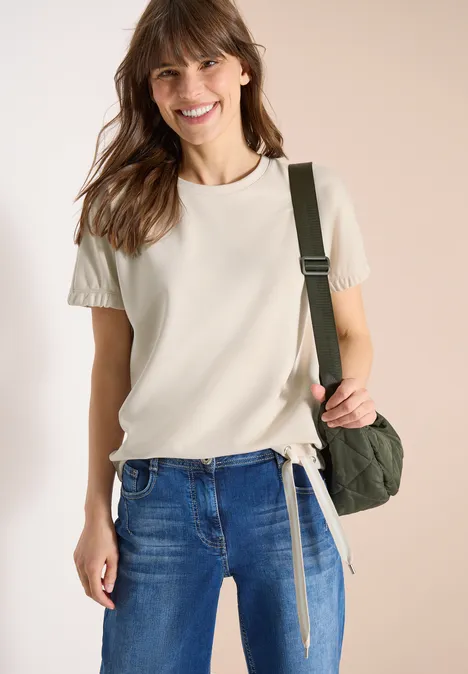 T-Shirt mit Rundhals und Raffung pearl beige T-Shirt mit Rundhals und Raffung pearl beige