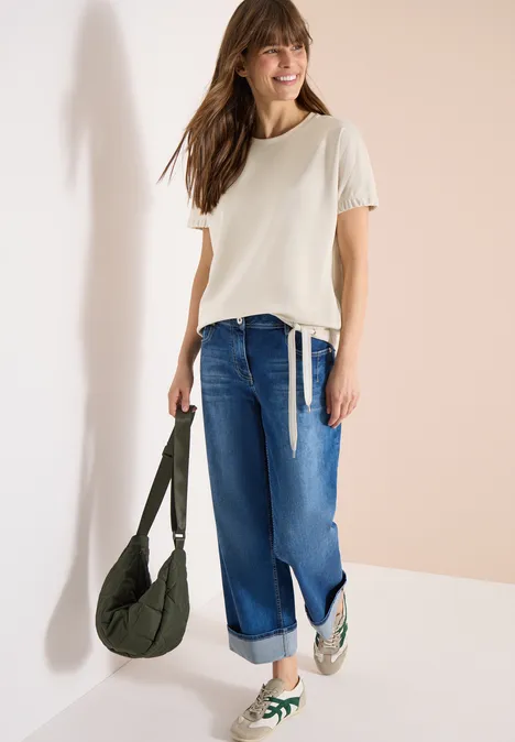 T-Shirt mit Rundhals und Raffung pearl beige T-Shirt mit Rundhals und Raffung pearl beige