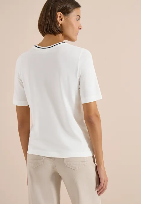 Shirt met geribde details vanilla white