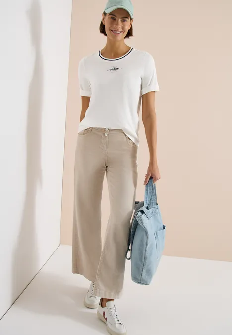 Shirt met geribde details vanilla white