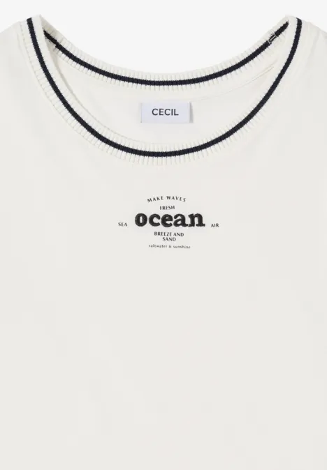 Shirt met geribde details vanilla white