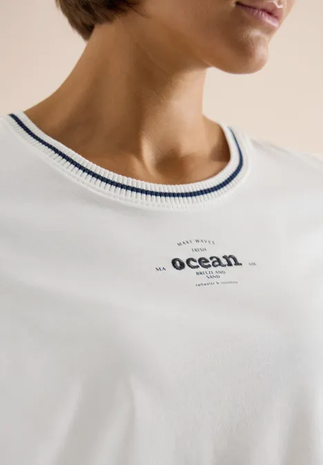 Shirt met geribde details vanilla white