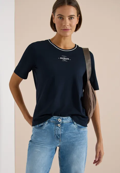 Shirt met geribde details universal blue