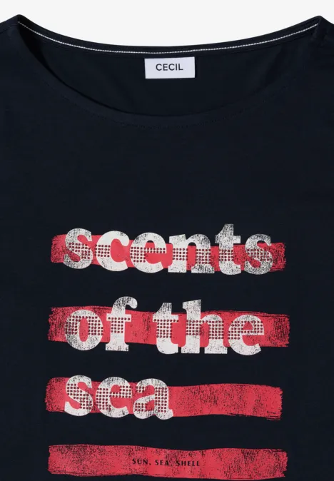 T-Shirt mit Boatneck und Wording universal blue