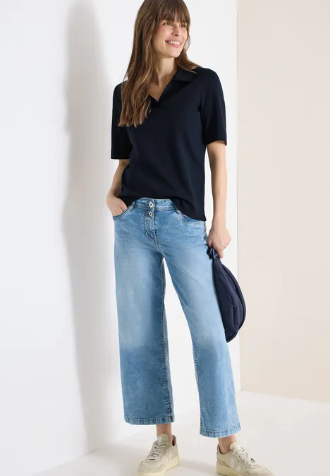 Kurzarm Poloshirt in Unifarbe universal blue