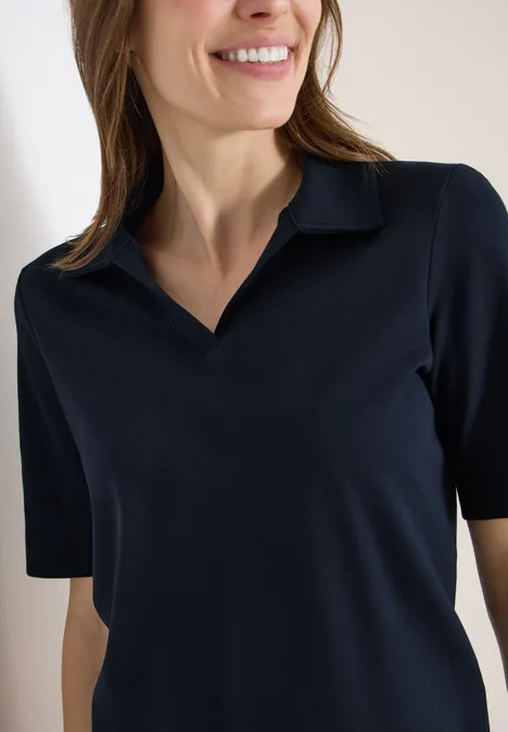 Kurzarm Poloshirt in Unifarbe universal blue