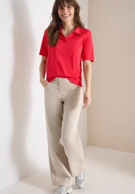 Kurzarm Poloshirt in Unifarbe glazed apple red
