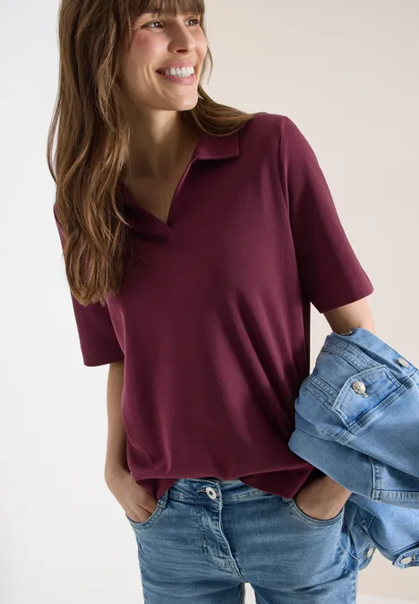 Kurzarm Poloshirt in Unifarbe sweet grape red