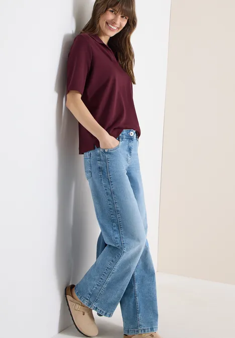 Kurzarm Poloshirt in Unifarbe sweet grape red