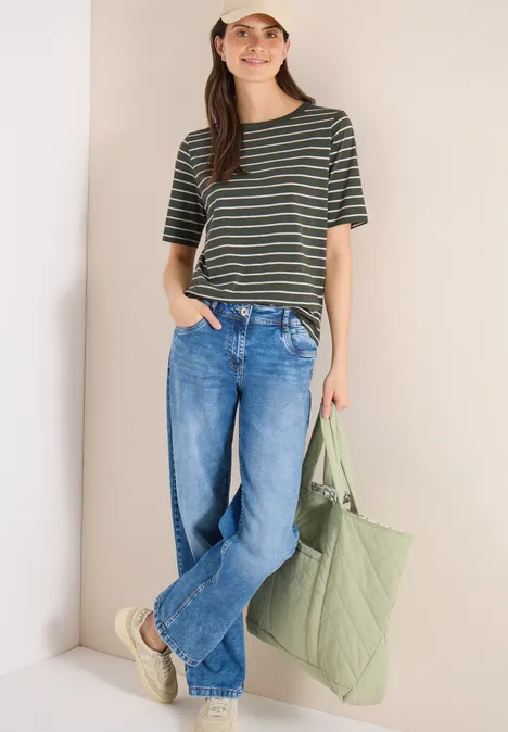 Shirt mit U-Boot-Ausschnitt und Streifen khaki