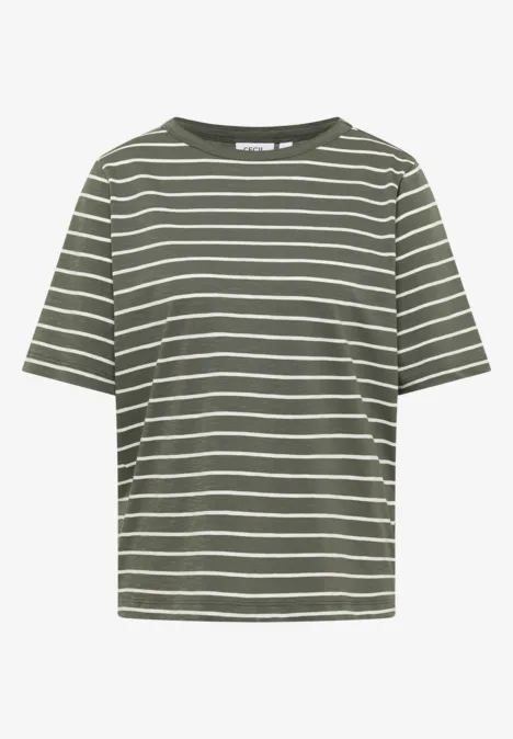 Shirt mit U-Boot-Ausschnitt und Streifen khaki