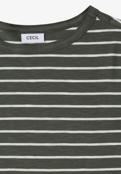 Shirt mit U-Boot-Ausschnitt und Streifen khaki