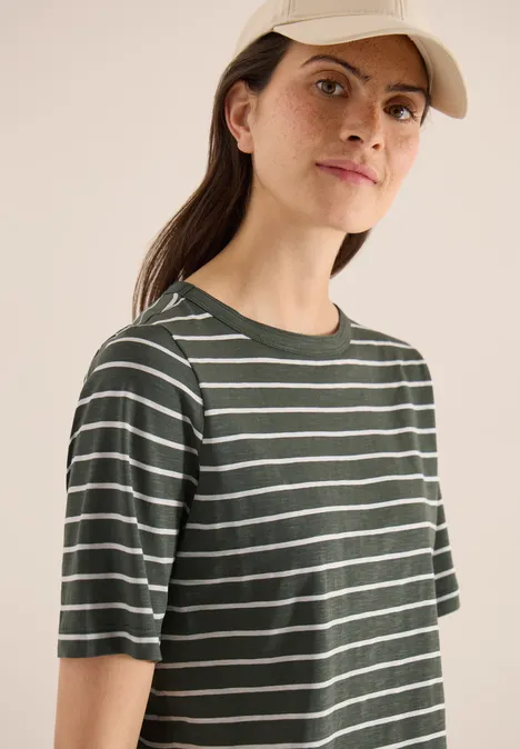 Shirt mit U-Boot-Ausschnitt und Streifen khaki